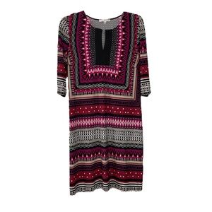 Studio one NY Midi Shift Dress 1/2 Sleeve Geometric Print Red Black Pink Size 10